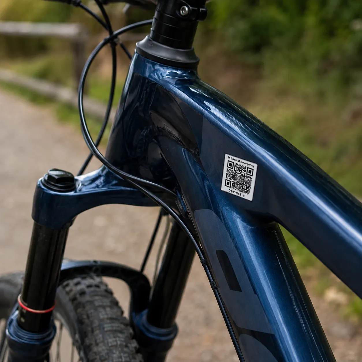ICE Jar QR code sticker on a bicycle frame